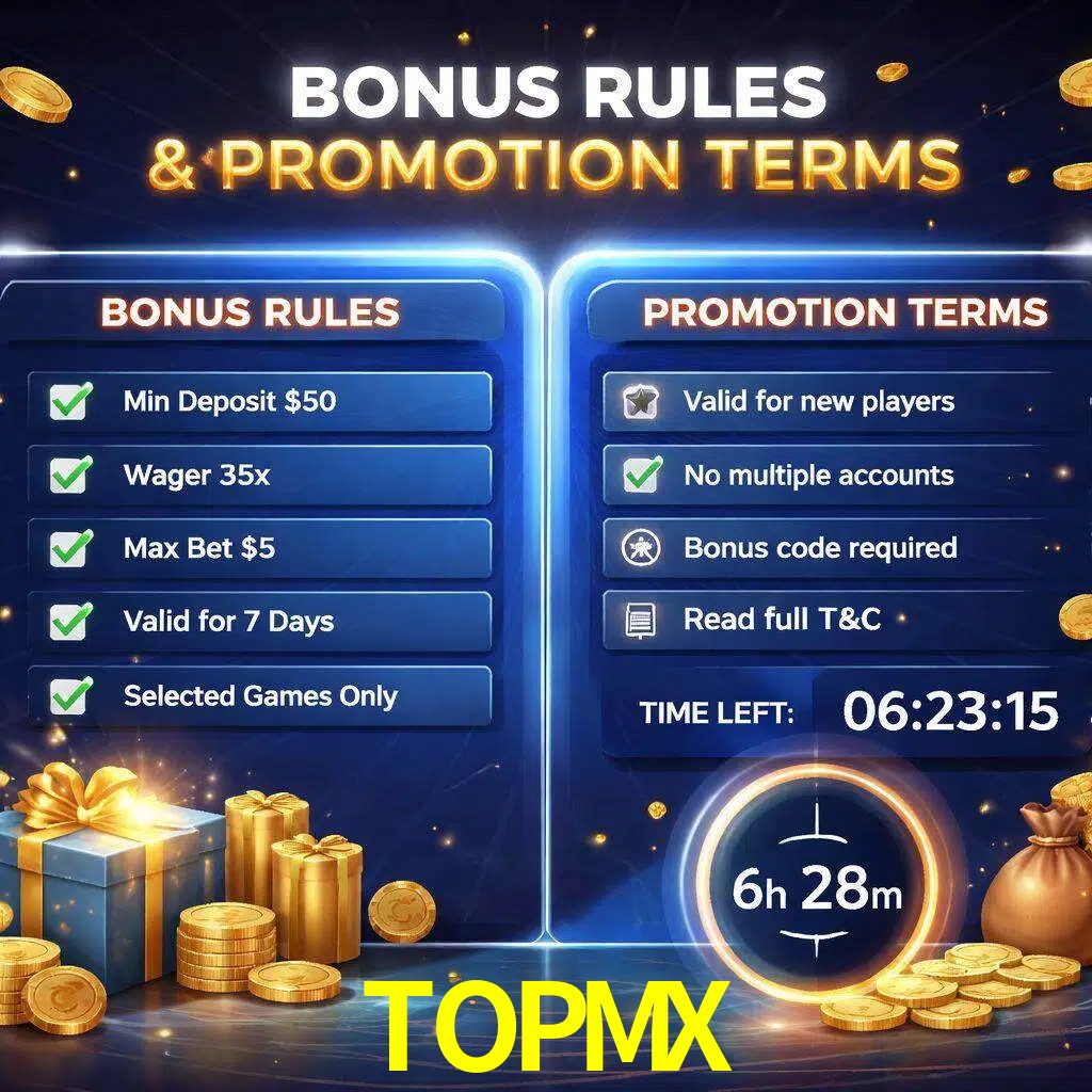 Reglas de promoción TOPMX y condiciones de bonos explicadas visualmente